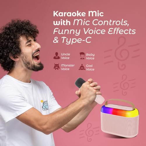 pTron Newly Launched Fusion Joy 20W Bluetooth Speaker with Wireless Karaoke Mic, 6Hrs Playtime, Vivid RGB Lights, Voice Effects, Multi-Play Modes BT5.3/TF Card/USB & Type-C Charging Port (Light Pink) 4 41GrWOq9ciL
