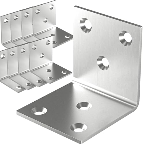 20Pcs Stainless Steel Angle Bracket, 2"x2"x2" Heavy Duty L Brackets for Wood, 50MM 2Inch Wide Corner Brackets Metal Corner Brace 90Degree L Shape Bracket for Wooden Frame Bed Furniture Bookshelf