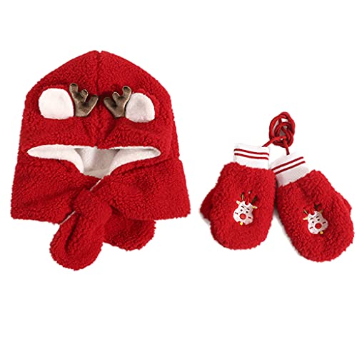 Conjunto de gorro con bufanda y guantes de reno navideño para niños de 1 a 5 años