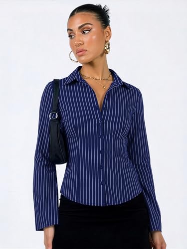 Image of Aahwan Striped Button Down Flared Bell Long Sleeve Casual Shirt for Women's & Girl's