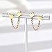 Cute Heart Love Double Piercing Huggie Stud With Short Chain Cuff Stainless Steel Earrings for Women Cartilage Two Holes Fashion Chic Minimalist Dangle Drop Hypoallergenic Gifts (Gold)