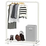 Simple Houseware Clothing Rack with Industrial Pipe and Bottom Shelves, White