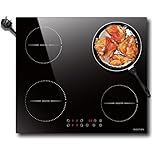 Noxton Plug in Induction Hob, 4 Zones Electric Hob 60cm, Touch Control with Child Safety Lock,UP to 99 Min Timer Black Crystal Glass