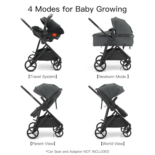 Image of Gromast 3-in-1 Baby Stroller, Convertible Stroller for Newborn Infant Toddler with Reversible Seat, UPF 50+ Canopy & Cup Holder - Gray