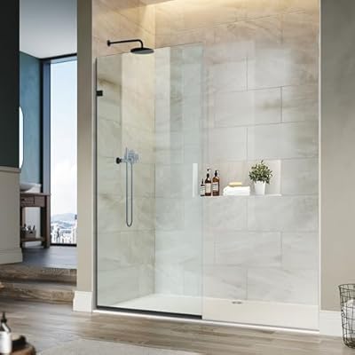 Bathroom Shower Glass Door Panel, 34" W×74" H Fixed Frameless Shower Glass Door, 5/16"(8mm) Thick Clear Tempered Glass Door, Matte Black Finsh