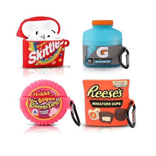 Pack de 4 fundas de silicona para auriculares AirPods 4 (2024), XMBYGY Funda de carga de dibujos animados a prueba de golpes con llavero para AirPods de 4ª generación (Rees+SKIT+G+Bub)