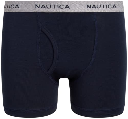 Nautica Boys' Underwear - 3 Pack Stretch Cotton Boxer Briefs (Size: 8-18), Size 8-10, Blue/Navy/Grey #TOP4