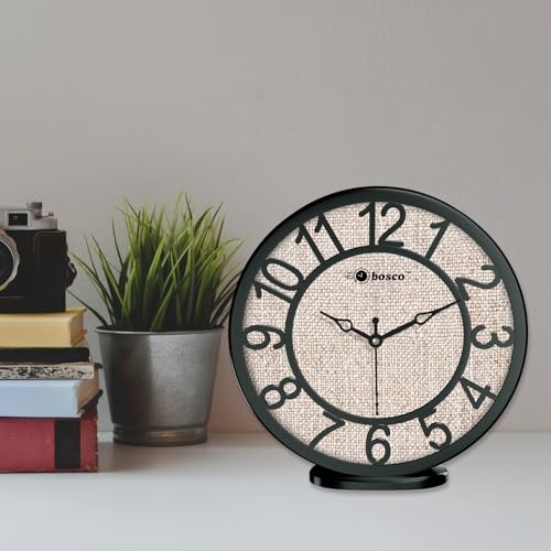 Image of Bosco Modern Non Ticking Silent, with Black Decorative Frame, 20 CM Table Cum Round Wall Clock for Home, Living Room, Bedroom, Office and Kitchen | BWC-1207