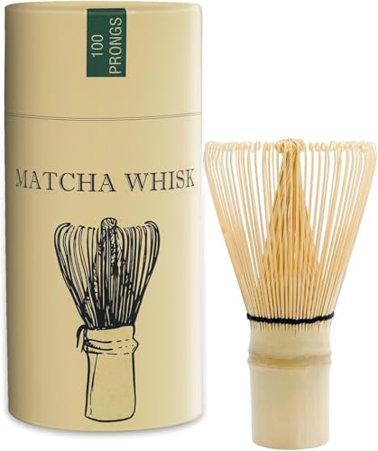 tiorhooe Matcha Whisk - Handmade Chasen, Crafted by Artisans. Ideal for Daily Matcha Prep, Ensuring Smooth Frothy Blends (100-prong)