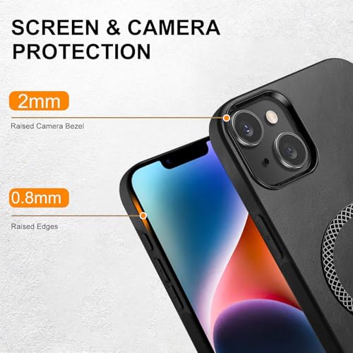 Image of KARWAN Shockproof Hybrid Leather Finish Back Case Cover Compatible with iPhone 13,iPhone 14 with Wireless MagEaze Charging Cover, Anti-Scratch Shield Case with Strong Minimalist Design (Black)