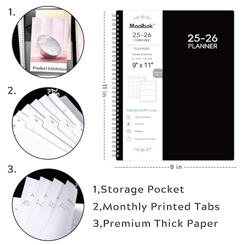Academic Planner 2025-2026, 8.9\" x 11.2\", Jul. 2025 - Jun. 2026, Weekly and Monthly Planner With Tabs, Twin-wire Binding, Pocket