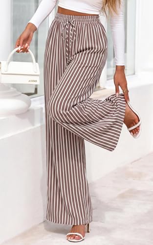 Image of PRETTYGARDEN Womens Pants Elastic Waist Floral Lightweight Palazzo Pants for Women Casual Lounge Wide Leg Pants Woman