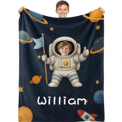 Image of Personalized Baby Blanket with Name, Custom Name Blanket for Kids Soft Flanne Blankets in Easter Personalized Baby Gifts for Infant Newborn Shower (Navy)