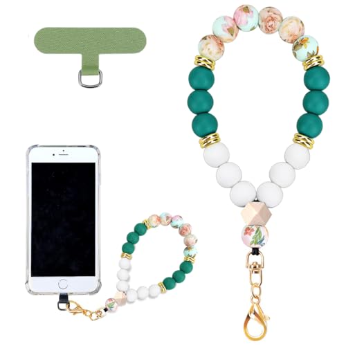 VICHUNHO Marble Silicone Beaded Phone Wrist Strap Cellphone Lanyard with Tether Tab Elastic Hands-Free Wristlet Bracelet