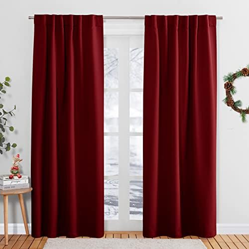 PONY DANCE Decorative Curtains 84 inches - Window Covering Blackout Christmas Drapes Blinds for Living Room Privacy Protect New Year Decor, 52 W x 84 L, Red, Set of 2