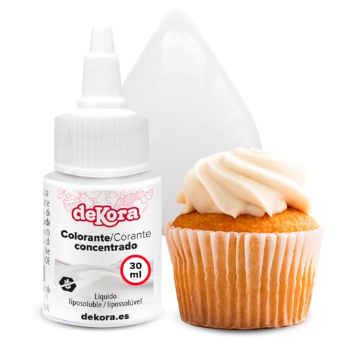 dekora – Super Colors Colorante Alimentario Blanco Liposoluble Concentrado | Ideal para Chocolate, Buttercream y Masas Grasas | Dosificación Precisa | 30 ml