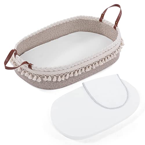 Image of Baby Changing Basket for Babies, Moses Basket Diaper Changing Station Changing Table Topper with Foam Changing Pad 3 Pack Waterproof Cotton Mattress Changing Pad Cover, Boho Nursery Decor