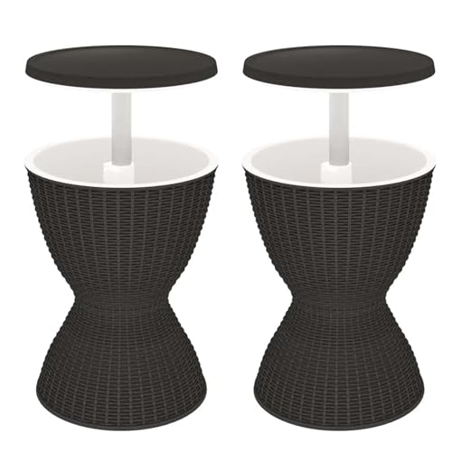 Mesa de bar fresca, mesa de café 3 en 1, mesa de patio estilo ratán con cubo de hielo para fiestas al aire libre y cubiertas de piscina