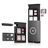 JJC 高速カードリーダー機能付きメモリーカードケース 24 スロット SD MicroSD TF カード 収納ケース Type-C 充電ケーブルカード Type-C to ライトニング Micro USB Type-A OTG 変換アダプター 高速データ転送 iPhone 17 Android Mac PC ドローン GoPro対応 旅行写真 vlog ハイキング ファイル ビデオ転送に適用