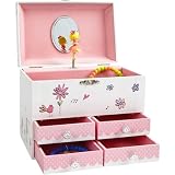 Jewelkeeper - Musikalische Großes Schmuckkästchen Mädchen mit 4 ausziehbarer Schublade, Vögel und Blumen Design - Spieluhr mit Das Waltz of the Flowers Song, Ideal geschenke für mädchen