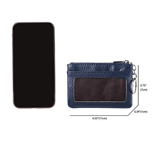 Women Genuine Leather Keychain Zipper Change Wallet Small Mini Pocket Size Coin Purse, Navy #TOP3