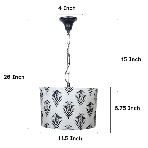 Image of Tu Casa Big Leaf Print Fabric Glow Pendent Light Hanging Lamp For Bedroom, Living Room, Lounge, Office, Gifting Area Without Bulb For Home Decoration (Height - 20 inch)