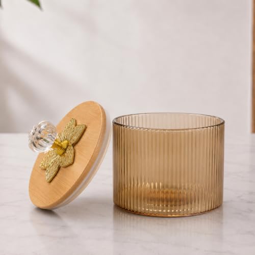 Image of 4 Jar Borosilicate Glass Storage Container Set with 360 Revolving Bamboo Tray (Round Jar with Knob)