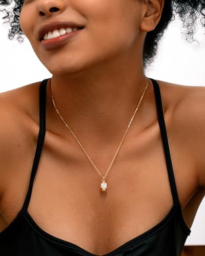 Birthstone Necklace for Women, Dainty 14K Gold Plated Oval Zircon Pendant Necklaces Simple Gold Necklaces for Women Birthday Gifts for Mom Wife3