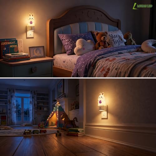 Image of L LOHAS LED Night Light for Kids,Dusk to Dawn Sensor,3D Cute Rabbit | Kids Night Light,Night Lights,RGB+Soft White 3000K,Bunny Night Light,Birthday Gift Nightlight for Kids, Room Decor