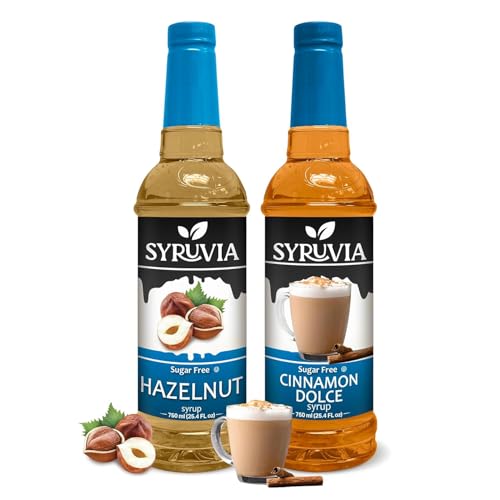 Syruvia Sugar-Free Hazelnut & Cinnamon Dolce Syrup - 25.4 fl oz. Premium Coffee Flavoring Syrup. 0 Calories, Kosher, and Gluten-Free. Perfect for Drinks, Sodas, Shakes, Desserts, and More - image 1