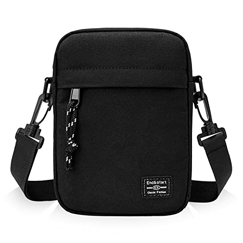 DUGEHO Bandolera Bolso de hombro pequeño para hombre Bolso de hombro para hombre Bolso de hombro pequeño con cremallera impermeable Bolso de hombro para teléfono móvil para ocio(Negro)