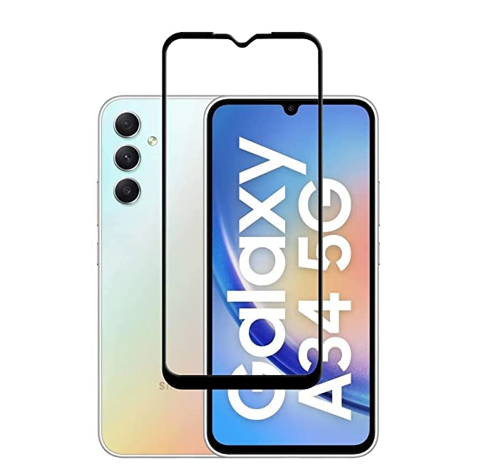 Image of ZARALA Tempered Glass Screen Protector Compatible for Samsung Galaxy A34 (Black) with Edge to Edge Coverage and Easy Installation kit