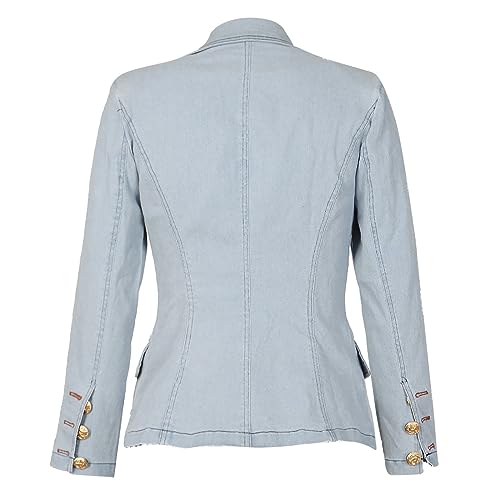 Blazer en jean décontracté à double boutonnage et col rabattu - 5