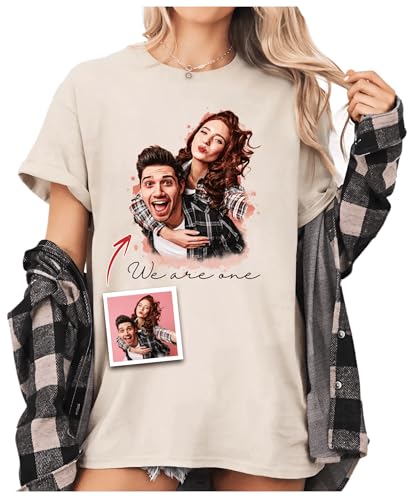 Custom Shirts for Men Women with Picture Text, Customized Shirts for Couples, Personalized Boyfriend Shirt with Gf Face, Customizable Gifts for Boyfriend Girlfriend on Valentine Day Birthday
