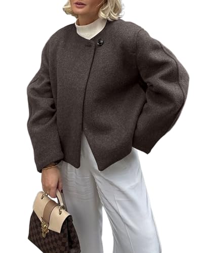 CHARTOU Womens Cropped Peacoat Winter Thick Wool Blend Coat One Button Lined Short Jacket Fall Outfits