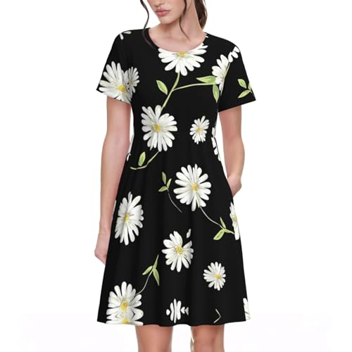 Robe confortable à manches courtes Daisy Spring pour femme avec poches pratiques