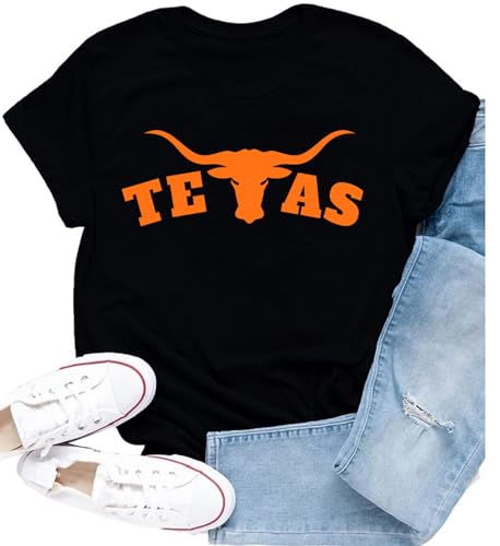 Cutesong Texas Shirts for Women Texas State Map T-Shirts Texans Hometown Pride Love Tee Tops Black