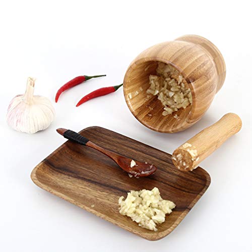 Hemoton Garlic Masher Bamboo Kitchen Mortar And Pestle Set Garlic Ginger Mortar Crusher Bowl Seasoning Grinder Tool With Pestle And Lid, Size M Grinding Machine #TOP2