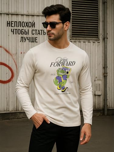 Image of Veirdo Men's Full Sleeve Printed T-Shirt | Trendy Graphic Print Tee
