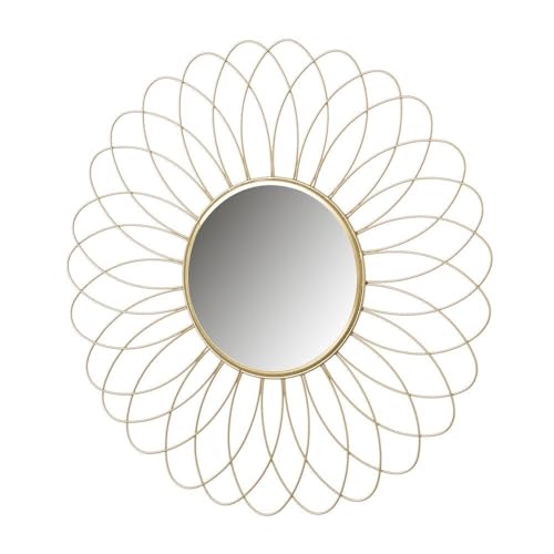 LOLAhome - Espejo de Pared Decorativo Flor en Metal Dorado de Ø49 cm. Diseño Entrelazado Elegante. Ideal para salón o recibidor. Amplía Tus Espacios aportando luminosidad y Estilo.