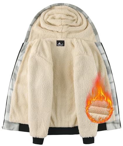 Image of GEEK LIGHTING Boys Flannel Jacket Sherpa Lined Hoodies Zip Up Fleece Plaid Shirt Jackets Winter Outdoor Coat Warm