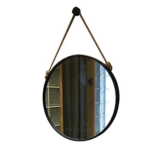 Hampa rep hängande spegel rund svart ram badrum hem makeup dekorativ väggspegel kreativt mode (40 cm/15,7 tum ~ 80 cm/31,4 tum)