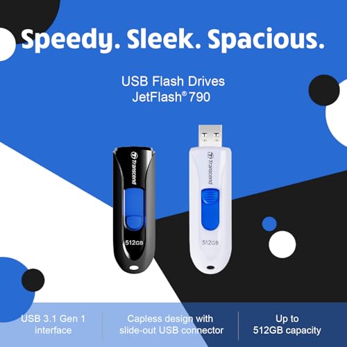 Transcend 256GB USB Flash Drive, for PC/Mac/Laptop/Windows/Computer, Desktop/TV/Car Audio, USB3.2 Gen1 Memory Stick, Thumb Drives Data Storage with Retractable Connector, USB 2.0/3.0/3.1 Compatible3