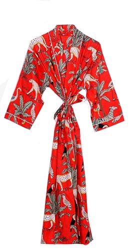 Image of Pure 100% Cotton Robe For Womens Bathrobe Dressing Gown Long sleepwear Free Size Kimono
