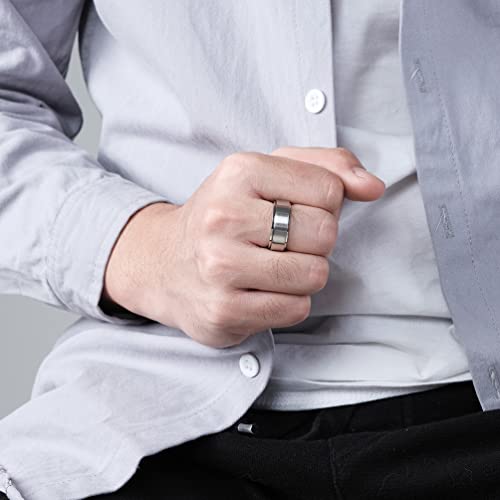 Udolfly Mens Fidget Rings Anxiety Rings for Men Womens Chain Spinner Rings for Adults Titanium Steel Ring Smooth Silver Silver Size 10