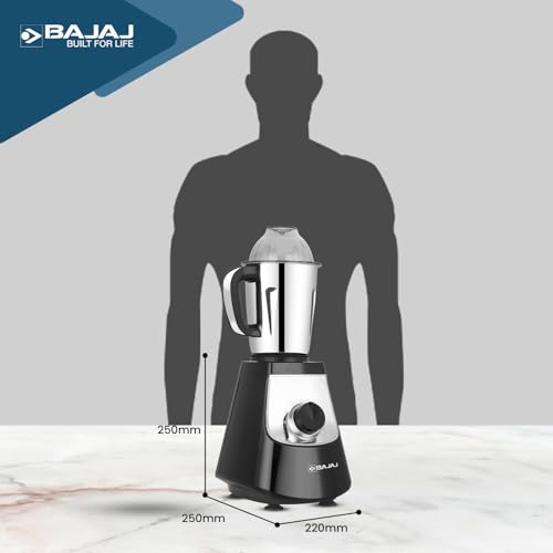 Bajaj Military Series Evoque 1000 W Mixer Grinder With 4 Jars (3 Stainless Steel Jars + 1 Fruit Filter Jar) | DuraCut Blades | Military Grade Jars | Unbeatable Toughness | 2 Yrs Warranty【Jet Black】