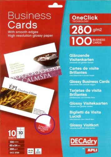 Cartes de visite brillant 280g bords lisses prédécoupées en pochette de 100