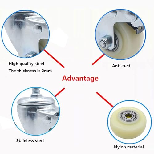 Roulettes pivotantes en nylon avec frein lot de 4 M8 pour meuble charge 150kg