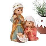 Estatua de la Sagrada Familia - Figura de decoración navideña de resina, Figuras de la Sagrada Familia de dibujos animados, Decoraciones navideñas de resina, Conjunto de belén | | Estatua del Nacimien