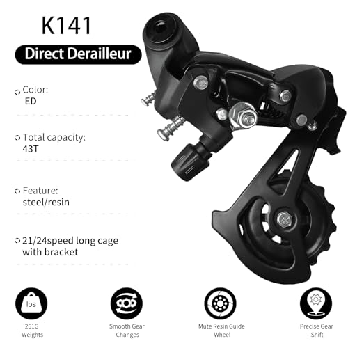 Aikolesa K141 6/7 Speed Rear Derailleur - Direct Mount Aluminum Alloy Bicycle Derailleur for MTB/Commuter/Tricycle, Ultra-Durable & Smooth Shifting (Black)